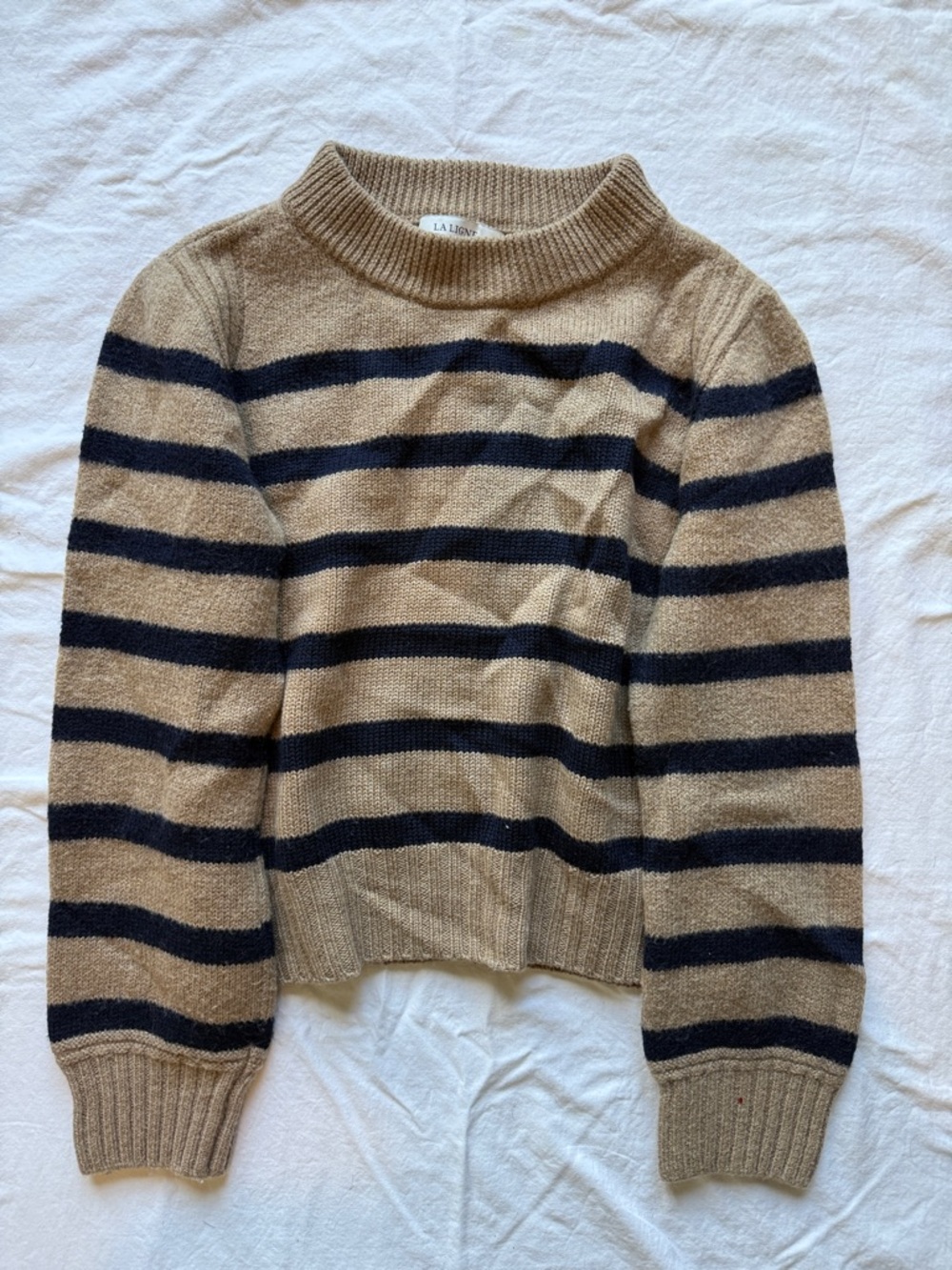 La Ligne Beige and Black Striped Turtleneck Sweater